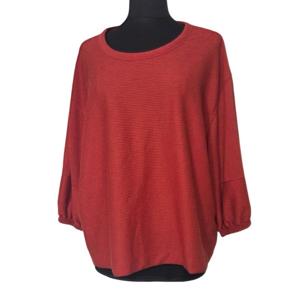 Falls Creek Pullover Ribbed Knit Boho Top 3/4 Lantern Style Sleeves Plus Size 2X